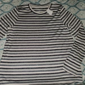 American Eagle Soft & Sexy Plush Striped Grey and White Long Sleeve Top Large